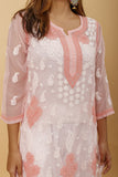 Arsh Handcrafted Peach Semi Georgette Chikan Kurti - arshchikan