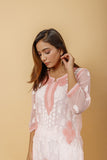 Arsh Handcrafted Peach Semi Georgette Chikan Kurti - arshchikan