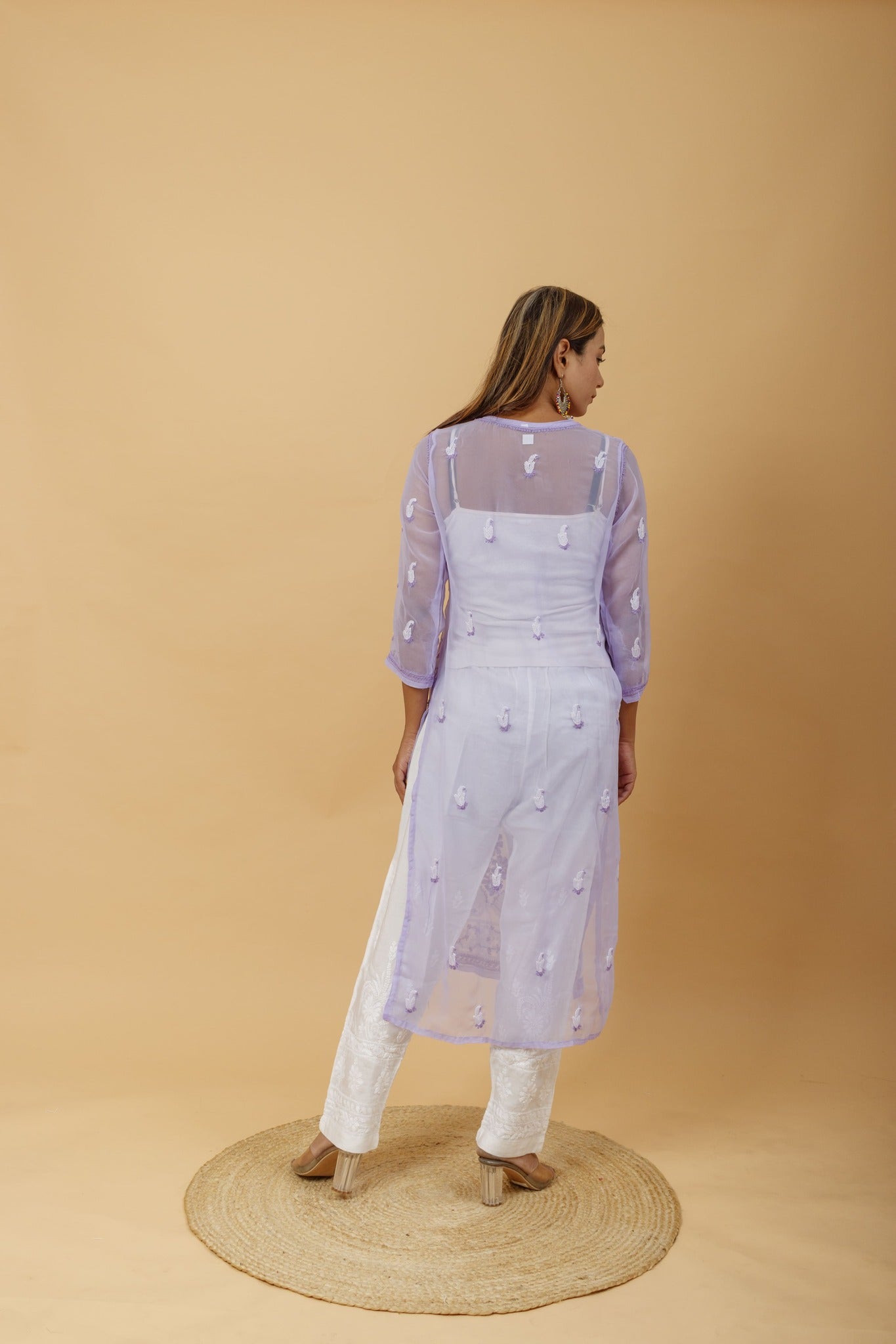 Arsh Handcrafted Purple Semi Georgette Chikan Kurti - arshchikan