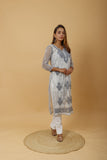 Arsh Handcrafted Grey Semi Georgette Chikan Kurti - arshchikan