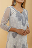 Arsh Handcrafted Grey Semi Georgette Chikan Kurti - arshchikan