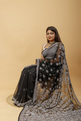 Arsh Handcrafted Semi Georgette Heavy Palla Chikan Embroidered Saree - arshchikan