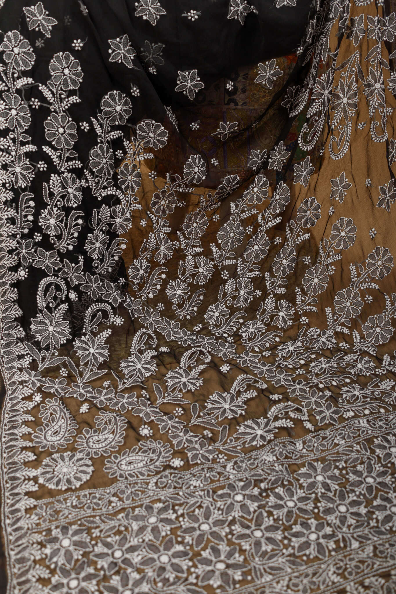 Arsh Handcrafted Semi Georgette Heavy Palla Chikan Embroidered Saree - arshchikan