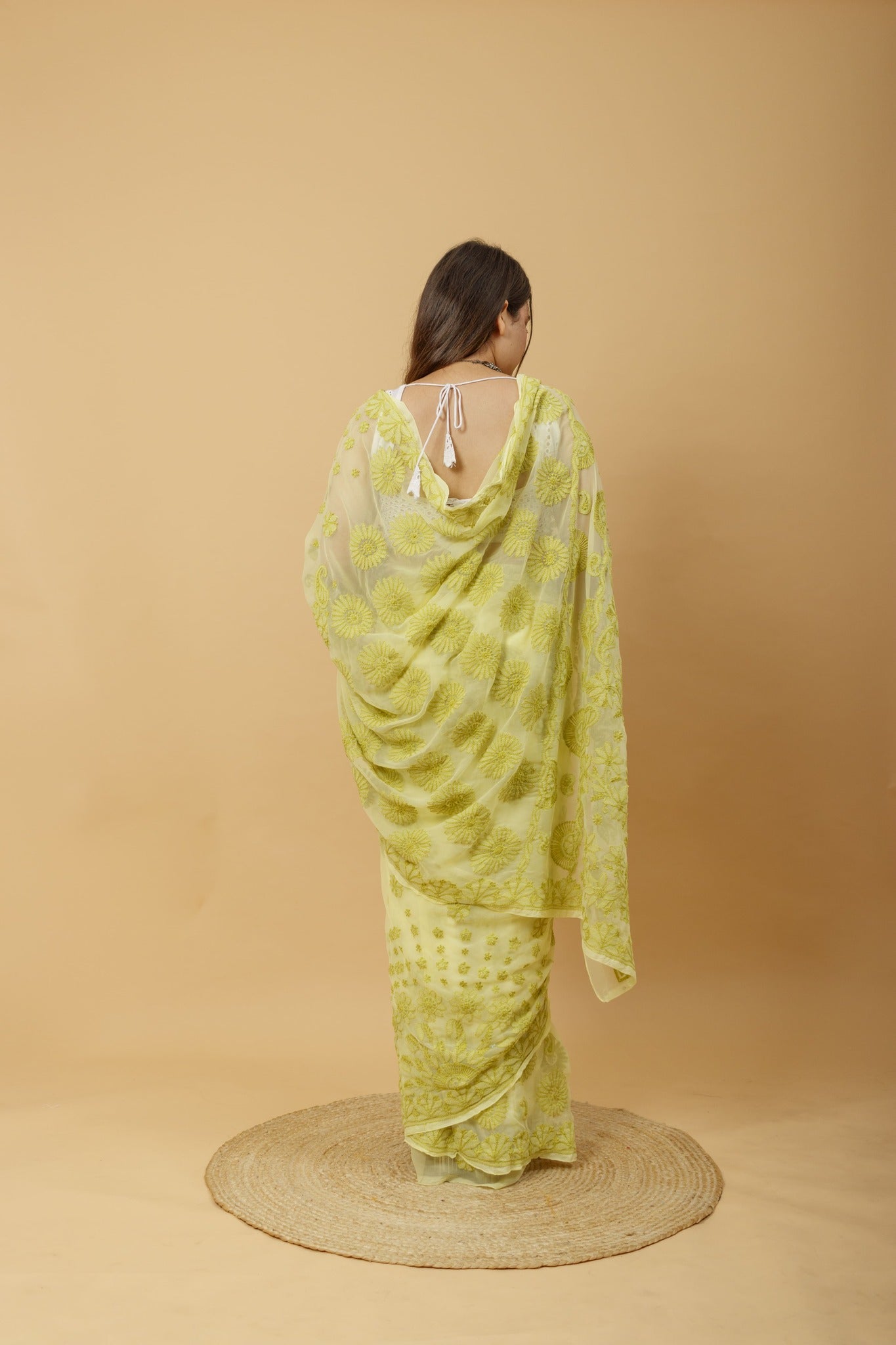 Arsh Handcrafted Semi Georgette Palla Chadi All Over Chikan Embroidered Saree - arshchikan