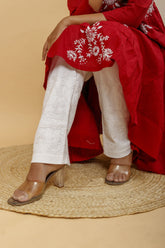 Arsh Handcrafted White Stretchable Cotton Chikankari Pant - arshchikan