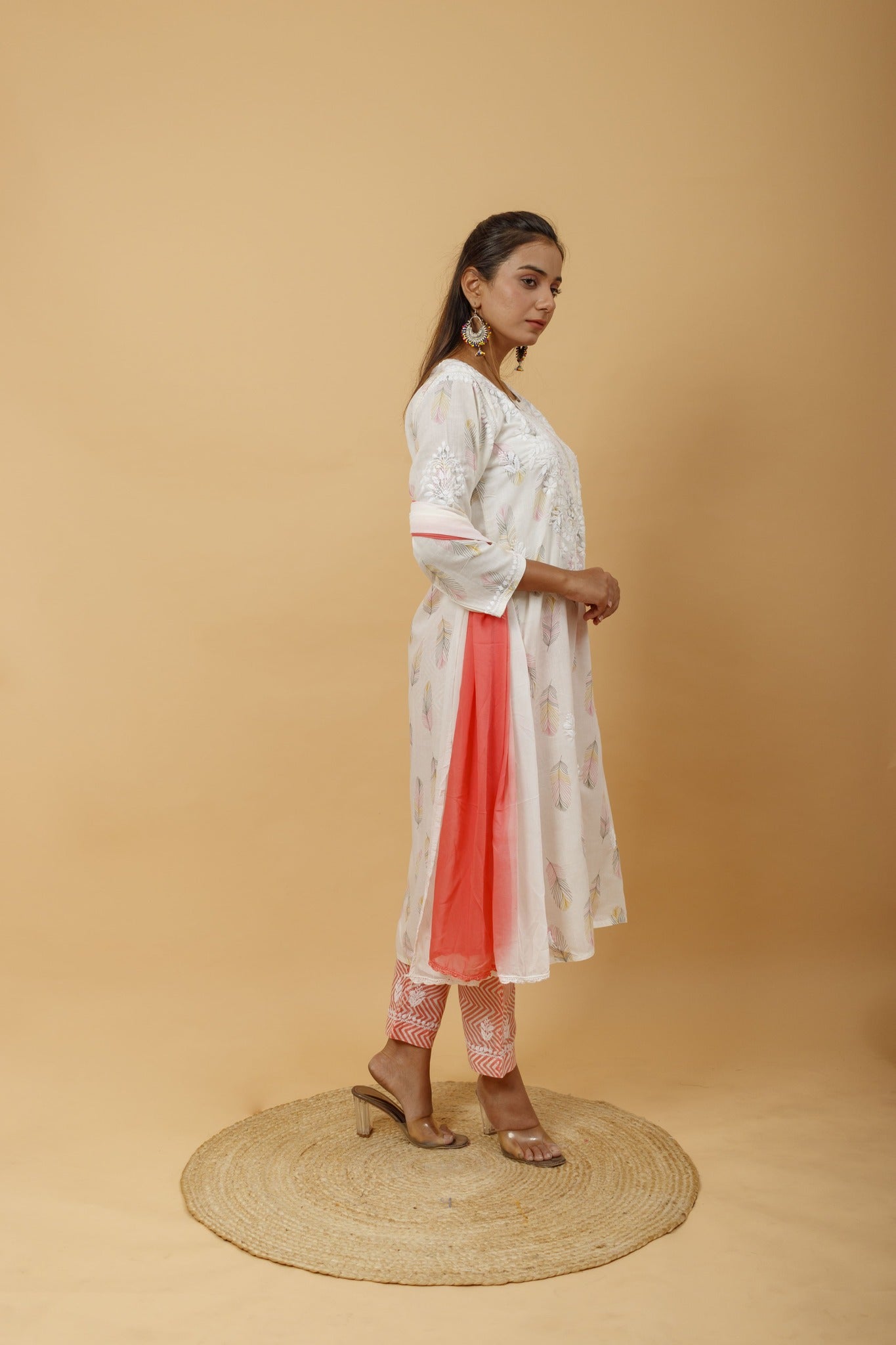 Arsh Handcrafted MulMul Cotton 3pc Kurti, Pant and Dupatta Chikankari Set - arshchikan