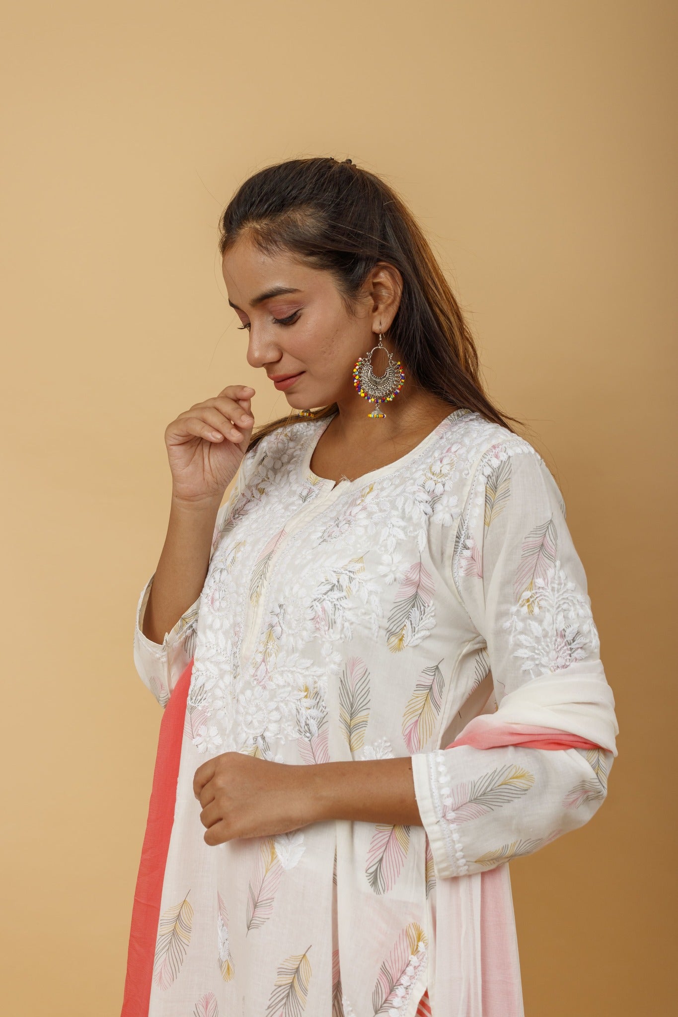 Arsh Handcrafted MulMul Cotton 3pc Kurti, Pant and Dupatta Chikankari Set - arshchikan