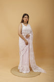 Arsh Handcrafted Semi Georgette Palla Chadi All Over Chikan Embroidered Saree - arshchikan