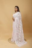 Arsh Handcrafted Semi Georgette Palla Chadi All Over Chikan Embroidered Saree - arshchikan