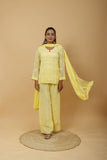 Arsh Handcrafted Top, Dupatta and Plazzo Set dyed in Lemon Yellow Colour - arshchikan