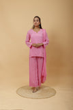 Arsh Handcrafted Top, Dupatta and Plazzo Set dyed in Onion Pink Colour - arshchikan