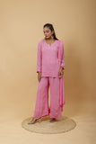 Arsh Handcrafted Top, Dupatta and Plazzo Set dyed in Onion Pink Colour - arshchikan