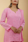 Arsh Handcrafted Top, Dupatta and Plazzo Set dyed in Onion Pink Colour - arshchikan