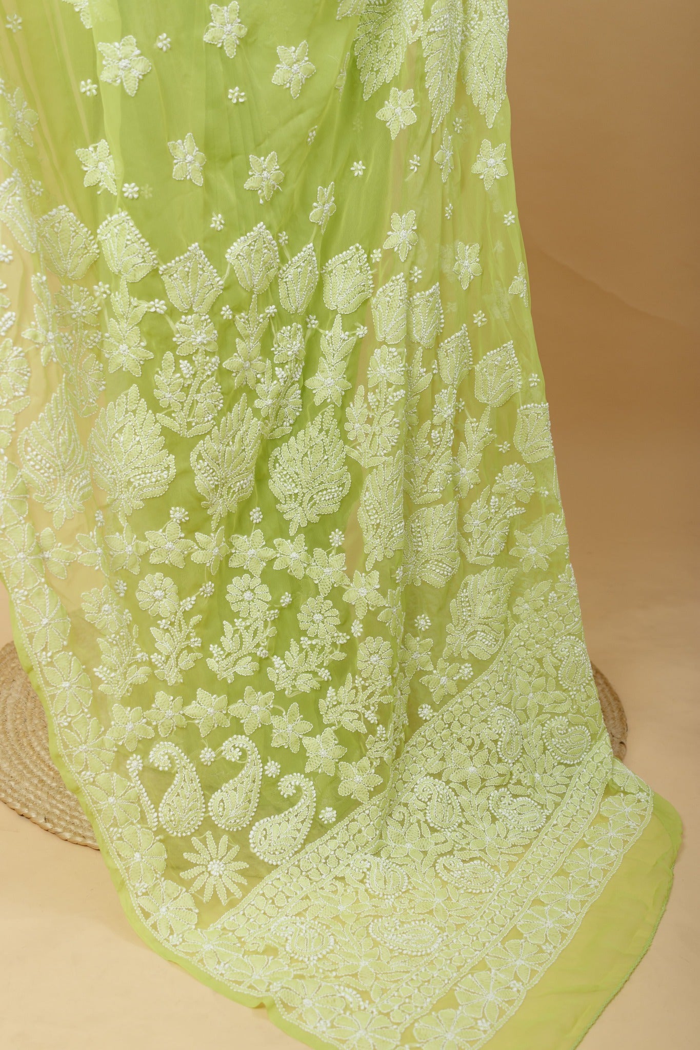 Arsh Handcrafted Semi Georgette Heavy Palla Chikan Embroidered Saree - arshchikan