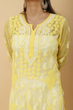 Arsh Handcrafted Yellow Semi Georgette Chikan Kurti - arshchikan