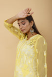 Arsh Handcrafted Yellow Semi Georgette Chikan Kurti - arshchikan