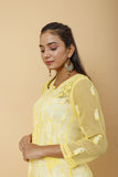 Arsh Handcrafted Yellow Semi Georgette Chikan Kurti - arshchikan