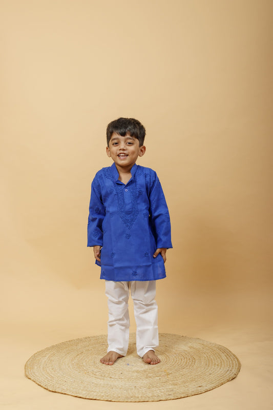 Arsh Handcrafted Boys Kurta Pajama Chikankari Set in Royal Blue colour - arshchikan