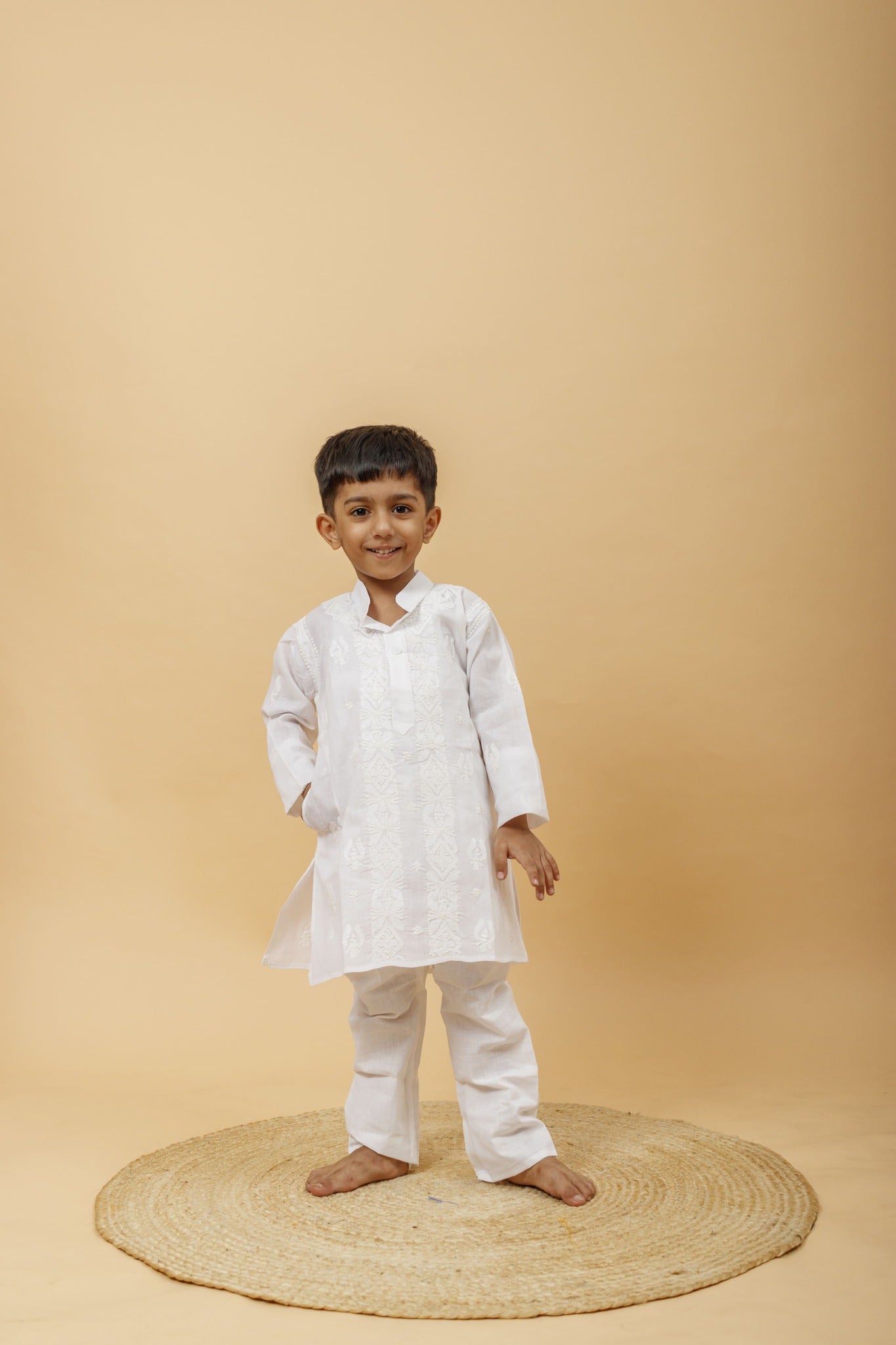 Arsh Handcrafted Boys White Kurta Pajama Chikankari Set - arshchikan