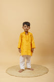Arsh Handcrafted Boys Kurta Pajama Chikankari Set in Mango Yellow Colour - arshchikan