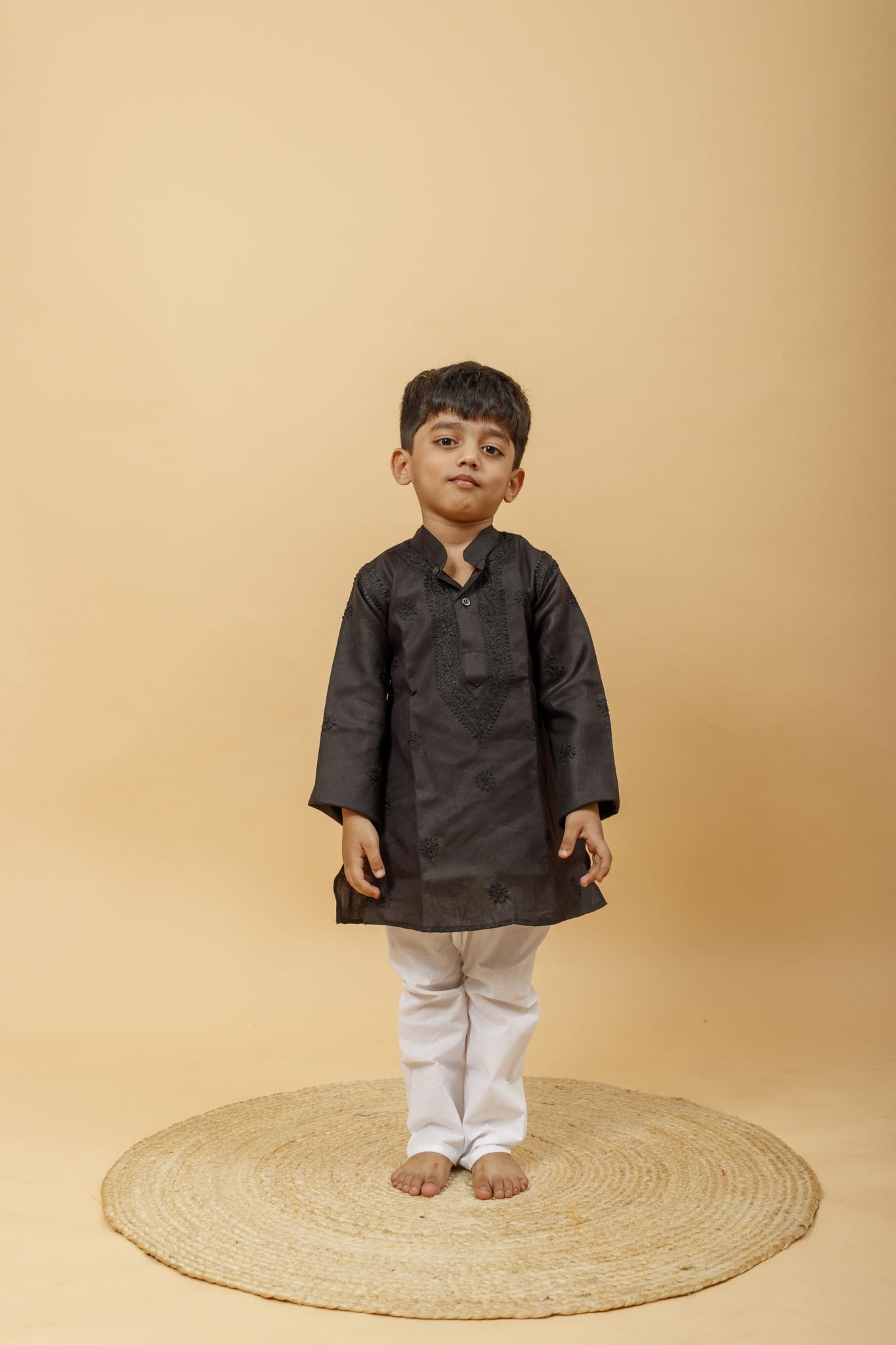 Arsh Handcrafted Boys Kurta Pajama Chikankari Set in Black Colour - arshchikan