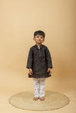 Arsh Handcrafted Boys Kurta Pajama Chikankari Set in Black Colour - arshchikan