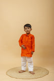 Arsh Handcrafted Boys Kurta Pajama Chikankari Set in Orange colour - arshchikan
