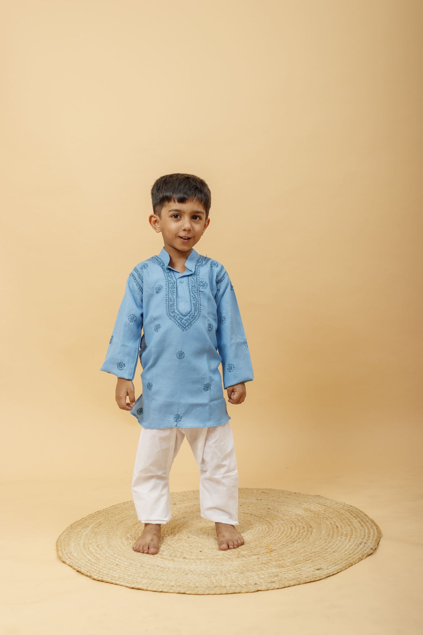 Arsh Handcrafted Boys Kurta Pajama Chikankari Set in Sky Blue colour - arshchikan