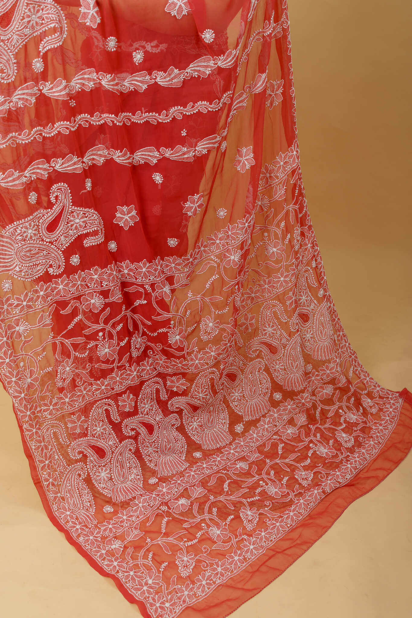 Arsh Handcrafted Semi Georgette Heavy Chikan Embroidered Saree - arshchikan