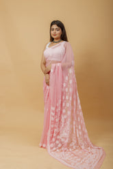 Arsh Handcrafted Semi Georgette Heavy Palla Chikan Embroidered Saree - arshchikan