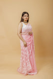 Arsh Handcrafted Semi Georgette Heavy Palla Chikan Embroidered Saree - arshchikan