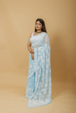 Arsh Handcrafted Semi Georgette Palla Chadi All Over Chikan Embroidered Saree - arshchikan