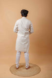 Arsh Handcrafted Off White Neck Embroidered Pure Cotton Men's Kurta - arshchikan