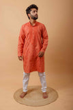 Arsh Handcrafted Orange Gala Booti Pure Cotton Men's Kurta - arshchikan