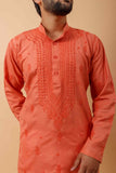Arsh Handcrafted Orange Gala Booti Pure Cotton Men's Kurta - arshchikan