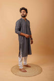 Arsh Steel Grey All Over Embroidered With Sequins Men's Kurta - arshchikan