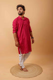Arsh Handcrafted Dark Red Gala Booti Pure Cotton Men's Kurta - arshchikan