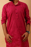 Arsh Handcrafted Dark Red Gala Booti Pure Cotton Men's Kurta - arshchikan