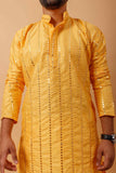 Arsh Golden Yellow All Over Embroidered With Mirror Work Men's Kurta - arshchikan
