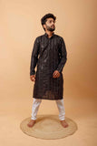 Arsh Black All Over Embroidered With Mirror Work Men's Kurta - arshchikan