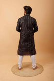 Arsh Black All Over Embroidered With Mirror Work Men's Kurta - arshchikan