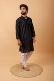 Arsh Handcrafted Black Gala Booti Pure Cotton Men's Kurta - arshchikan