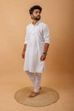 Arsh Handcrafted White Neck Embroidered Jute Cotton Men's Kurta - arshchikan