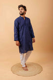 Arsh Handcrafted Navy Blue Gala Booti Pure Cotton Men's Kurta - arshchikan