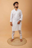 Arsh Handcrafted Self-Checked Hand Embroidered Pure Cotton Men's Kurta - arshchikan