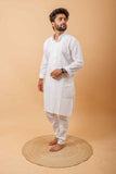 Arsh Handcrafted Self-Checked Hand Embroidered Pure Cotton Men's Kurta - arshchikan
