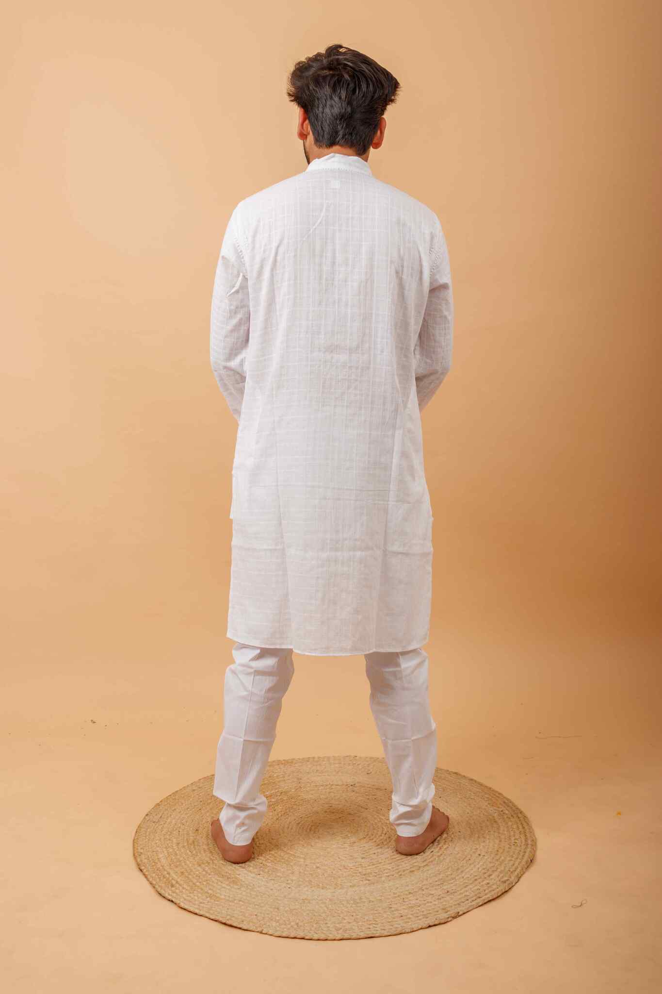 Arsh Handcrafted Self-Checked Hand Embroidered Pure Cotton Men's Kurta - arshchikan