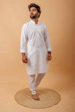 Arsh Handcrafted White Neck Embroidered Pure Cotton Men's Kurta - arshchikan