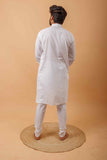 Arsh Handcrafted White Neck Embroidered Pure Cotton Men's Kurta - arshchikan