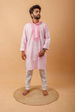 Arsh Handcrafted Pink Neck Embroidered Pure Cotton Men's Kurta - arshchikan